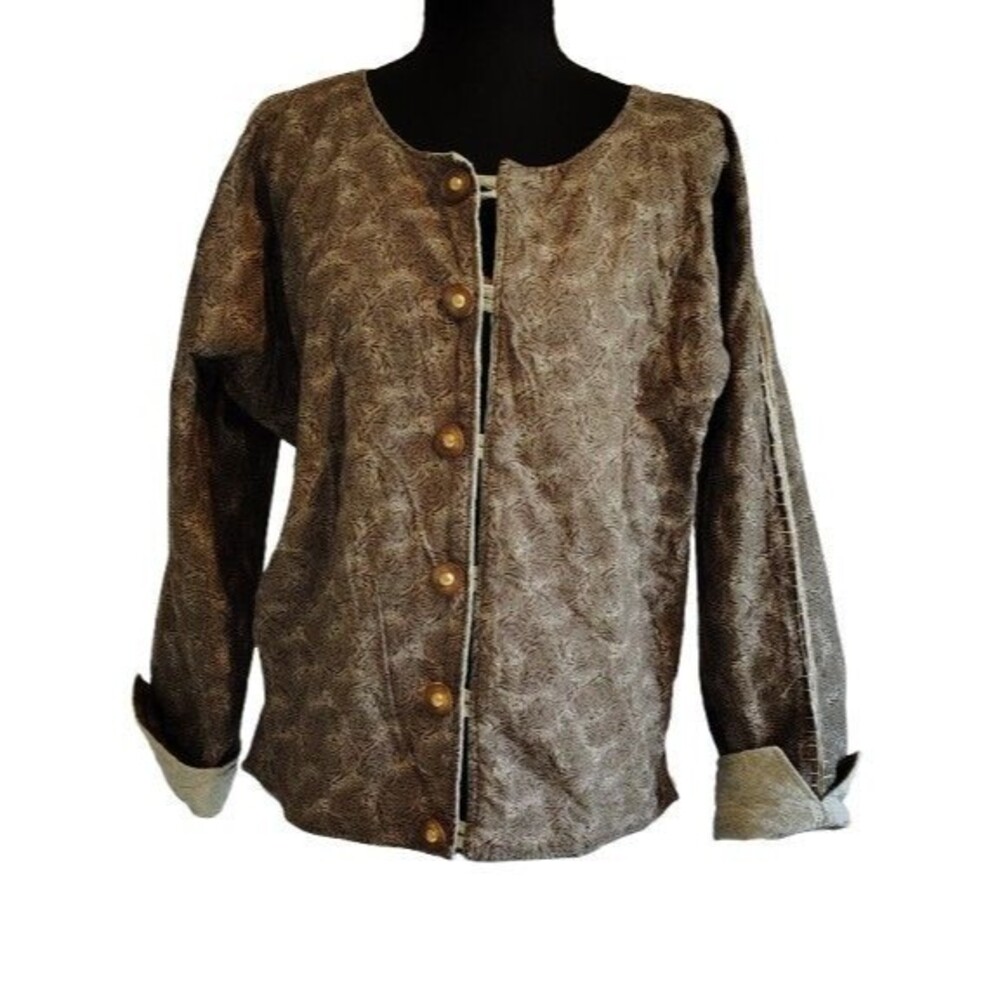 Artisan Reversible Quilted Jacket Wooden Toggle Button Openwork Seam Top L XL - Picture 2 of 16
